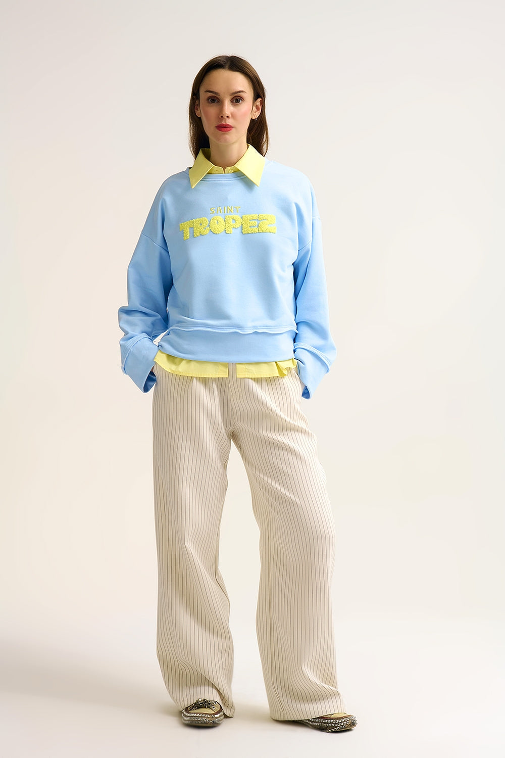 Saint Tropez 3D Embroidered Sweatshirt – Baby Blue