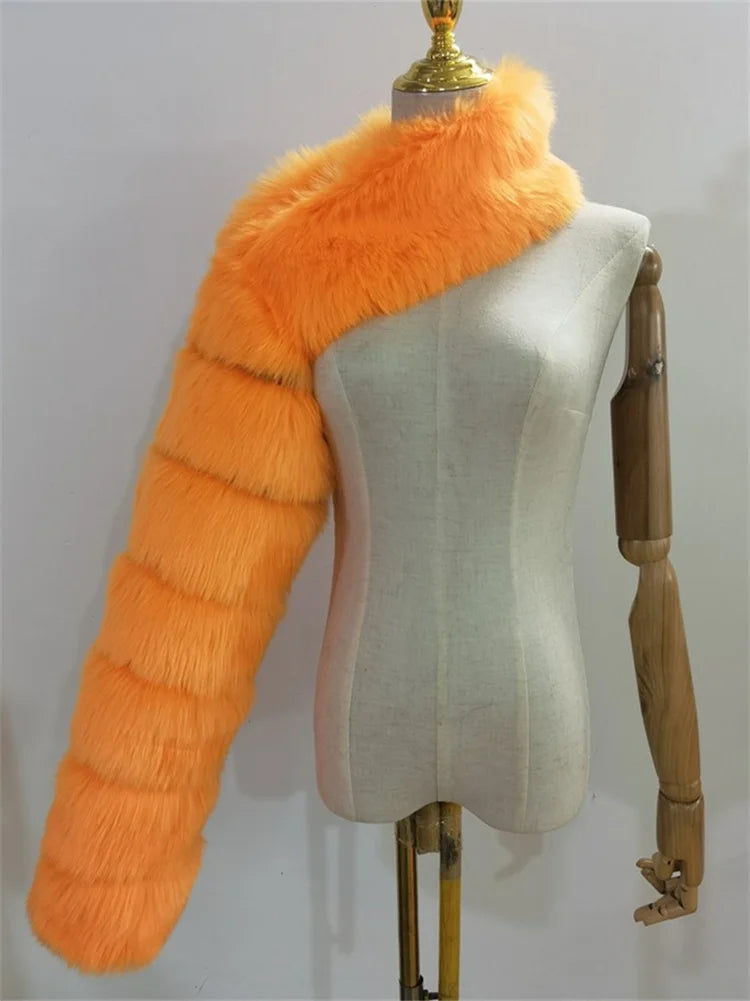 Faux Fur Coats Women Long Sleeve Crop Top