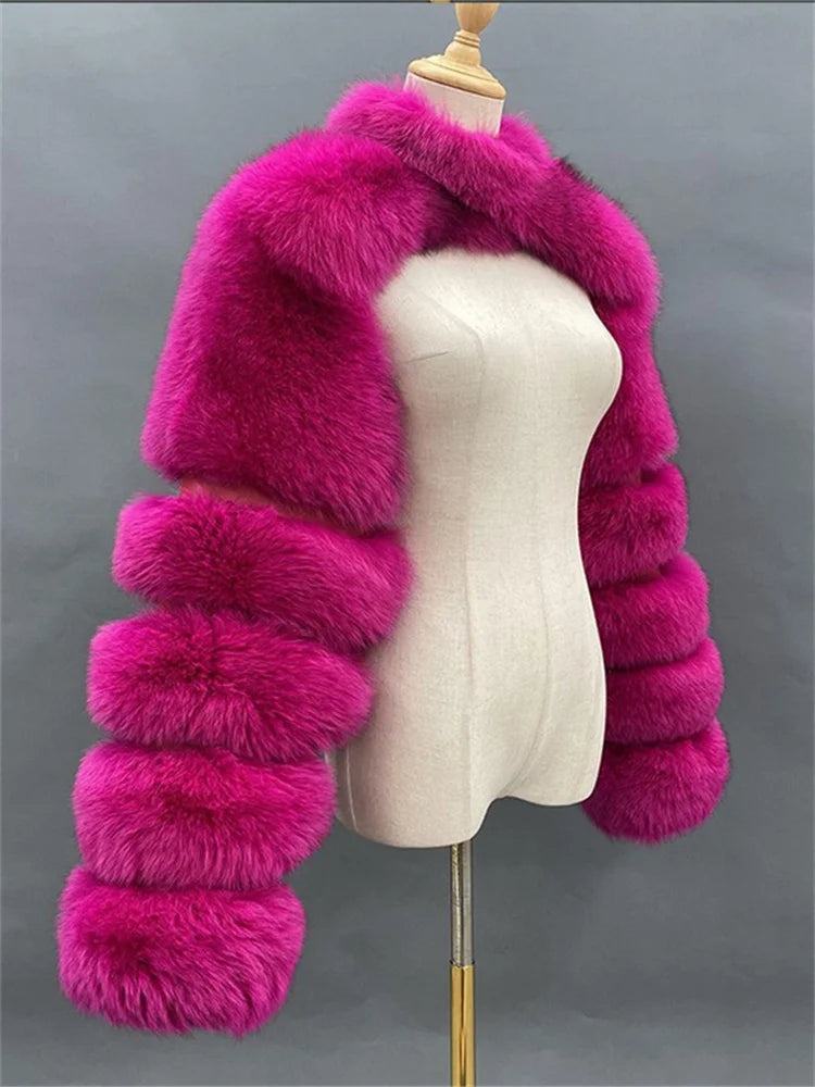 Faux Fur Coats Women Long Sleeve Crop Top