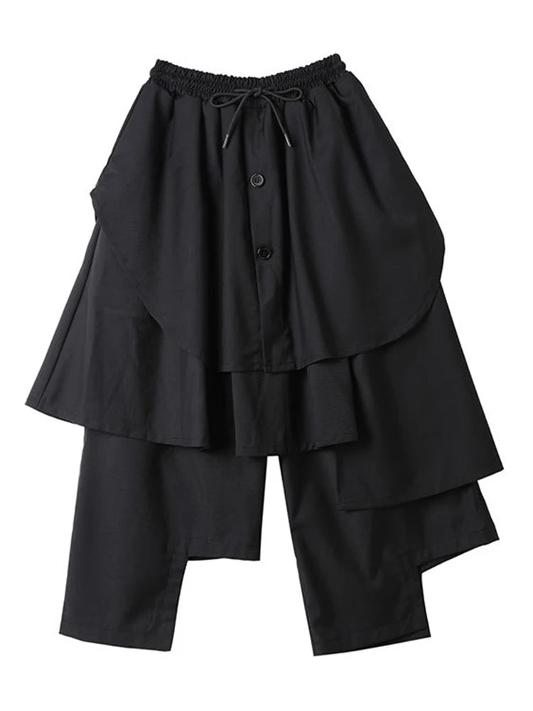 EAM Black Irregular Patch Wide-Leg Cropped Pants