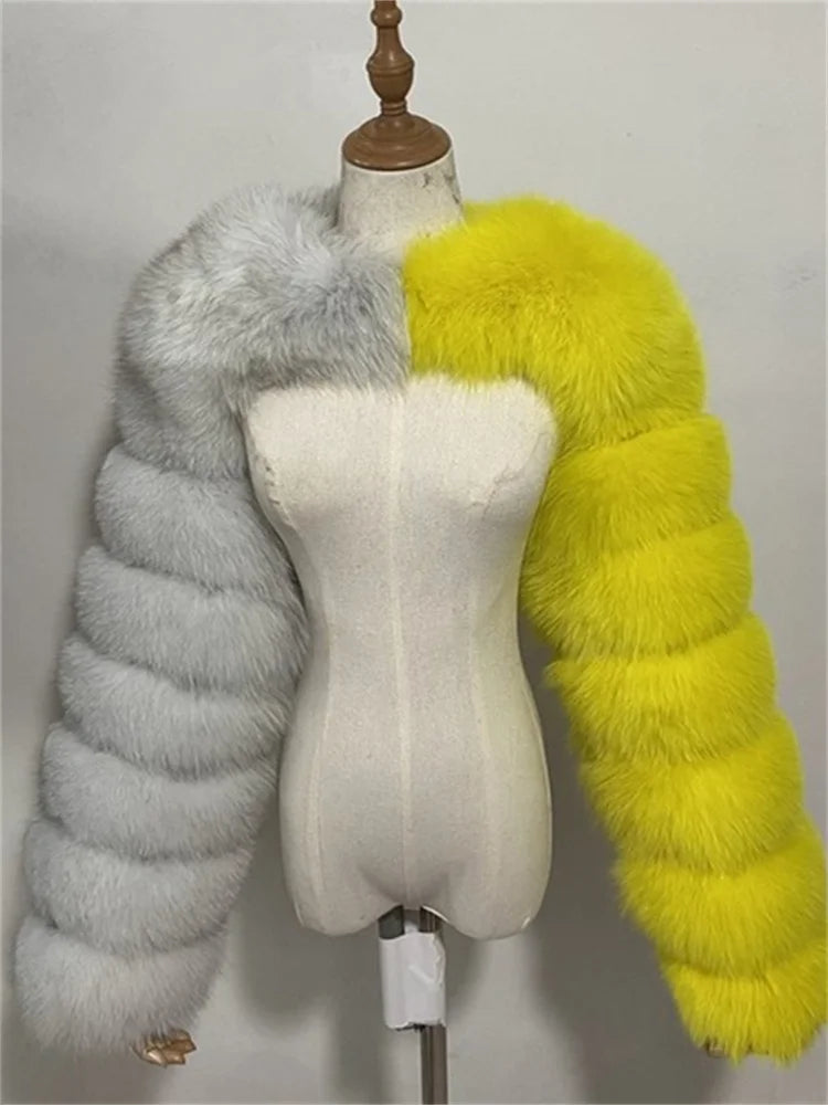 Faux Fur Coats Women Long Sleeve Crop Top
