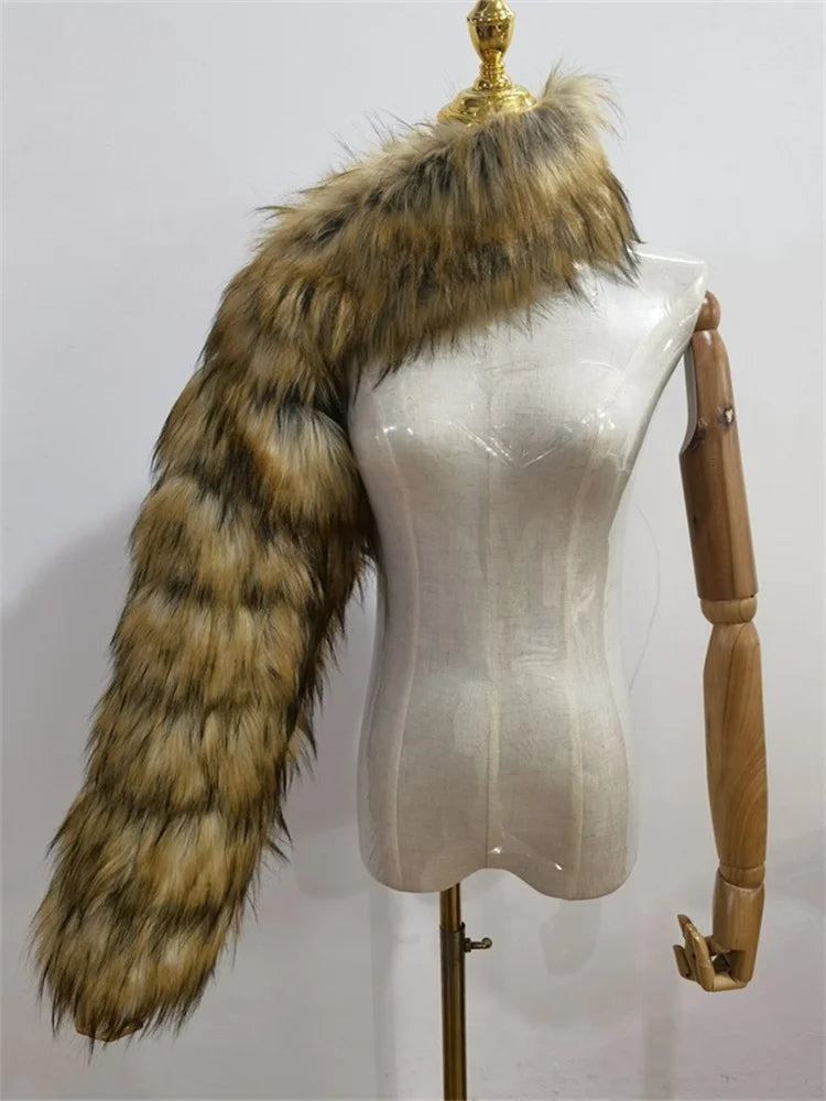 Faux Fur Coats Women Long Sleeve Crop Top