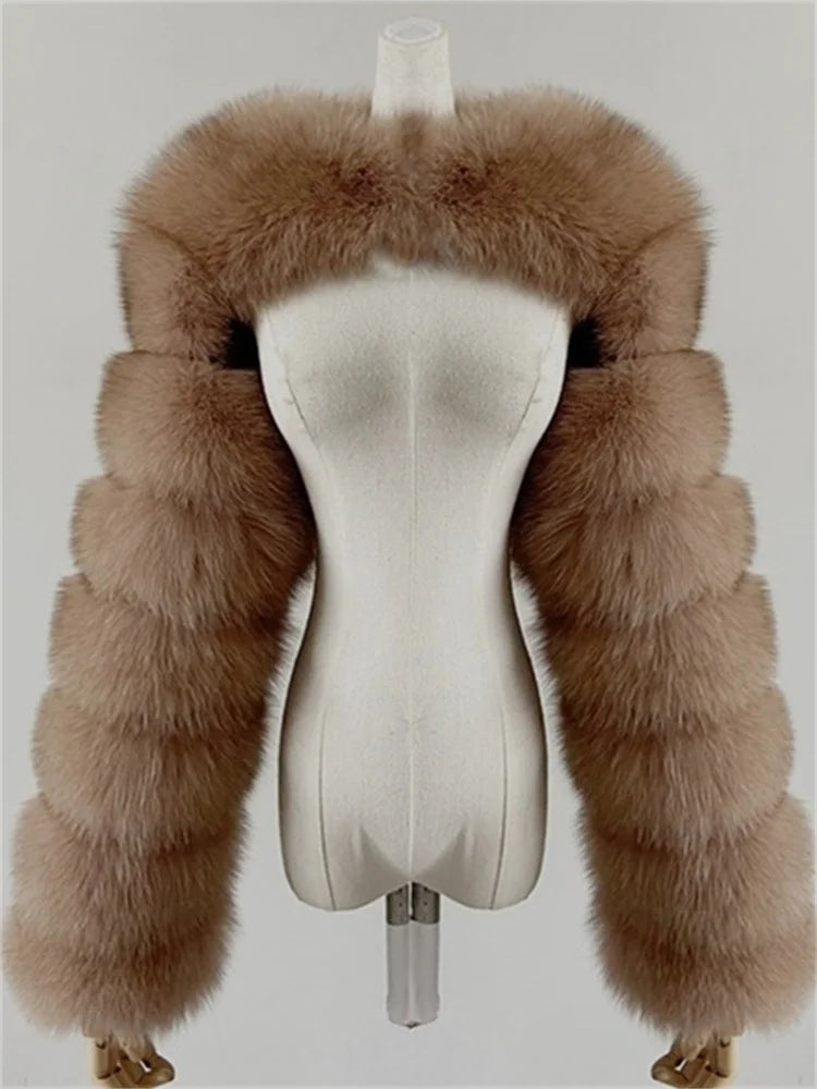 Faux Fur Coats Women Long Sleeve Crop Top