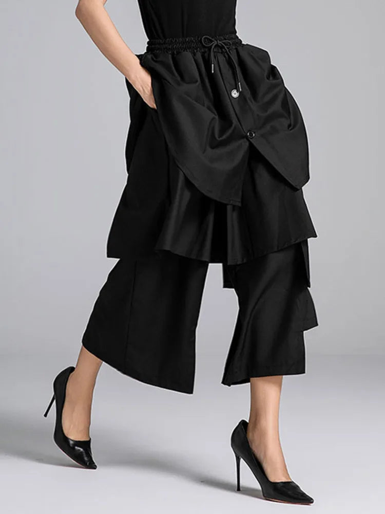 EAM Black Irregular Patch Wide-Leg Cropped Pants