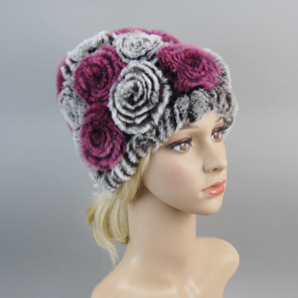 Knit Real Rex Rabbit Fur Hat Scarf Set