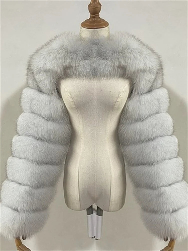 Faux Fur Coats Women Long Sleeve Crop Top