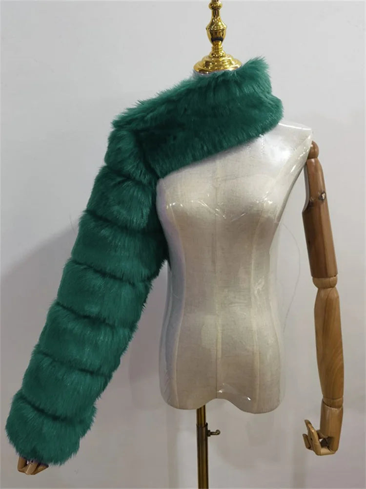Faux Fur Coats Women Long Sleeve Crop Top
