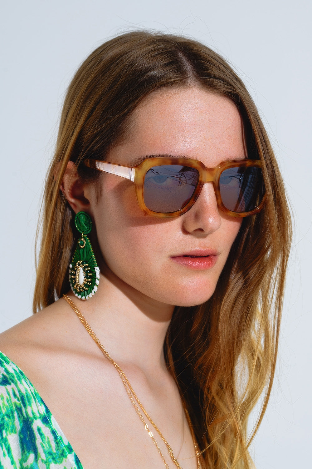 Chunky Square Sunglasses With Yellow Tinted Frame in Light Tortoise Shell