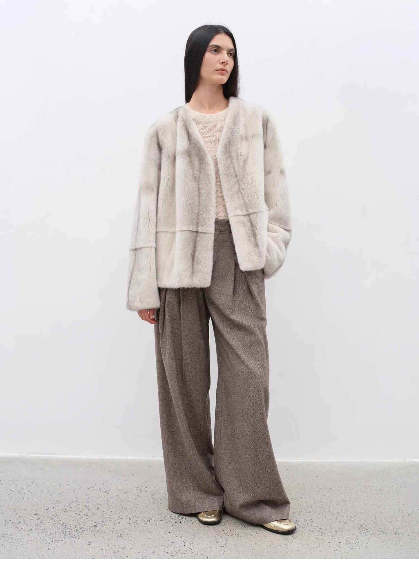 Casual & Relaxed Wool-Blend Double-Pleated Straight Draped Wide-Leg Casual Pants