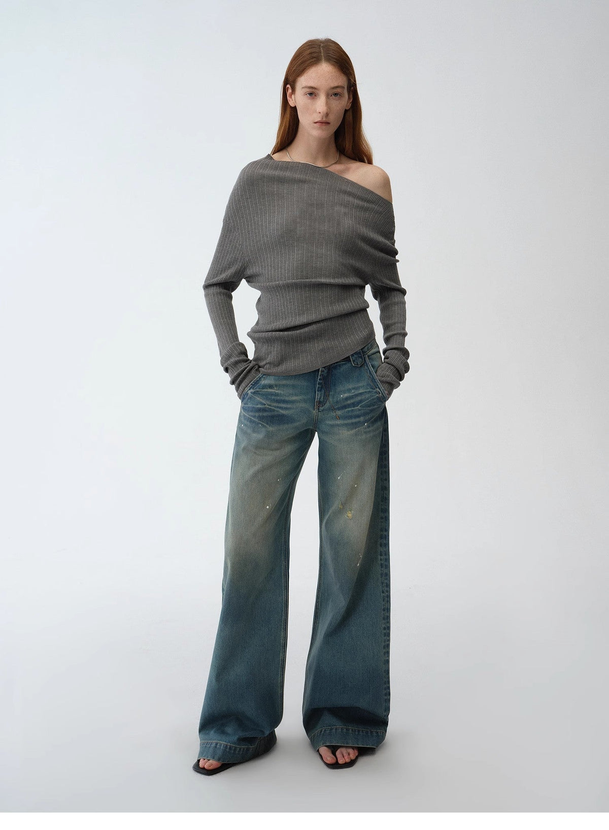 Climber Leather-Coated Distressed Straight-Leg Jeans