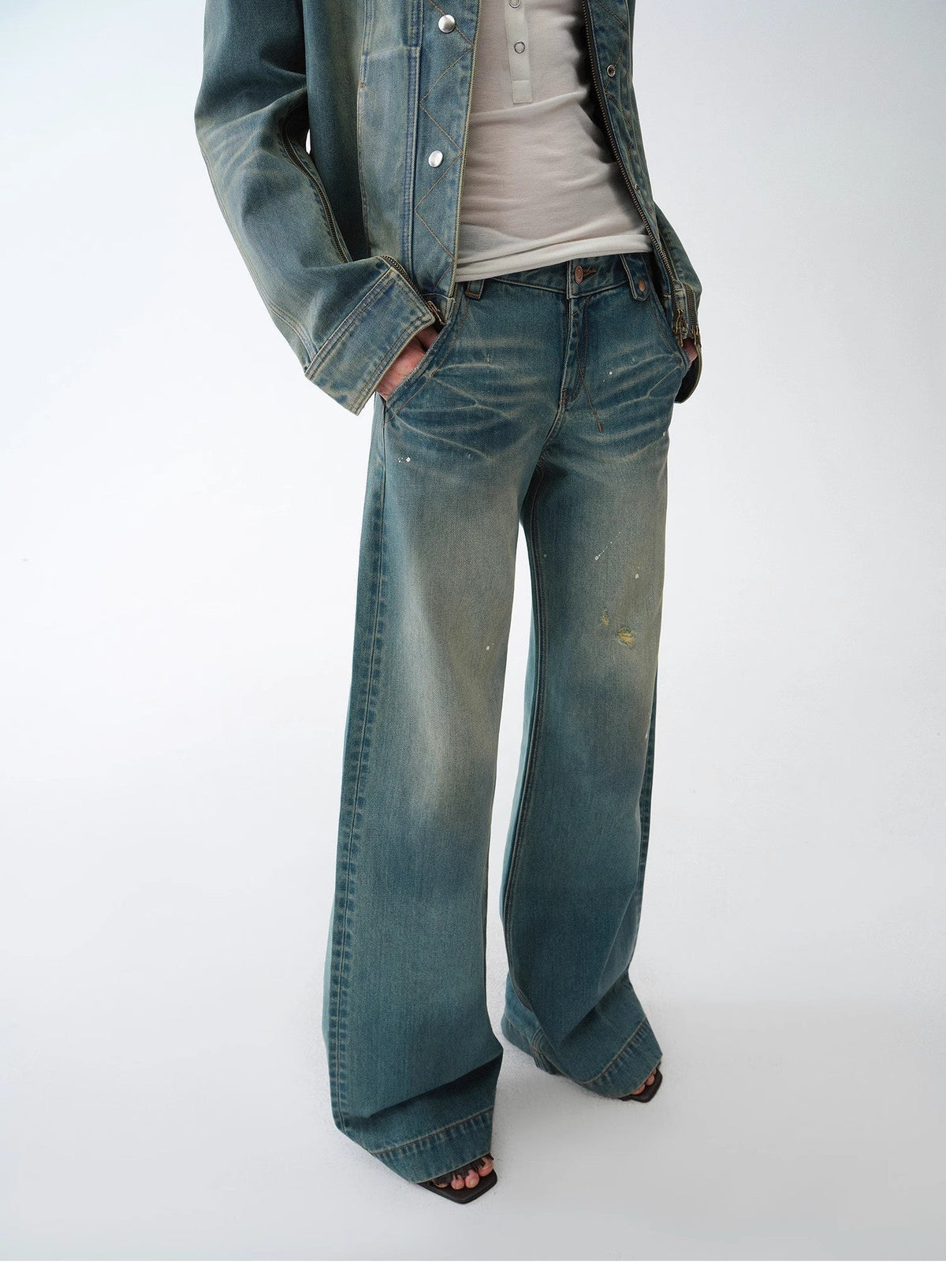 Climber Leather-Coated Distressed Straight-Leg Jeans