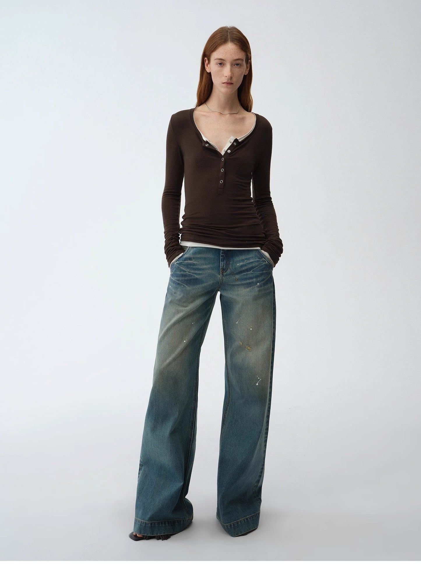 Climber Leather-Coated Distressed Straight-Leg Jeans