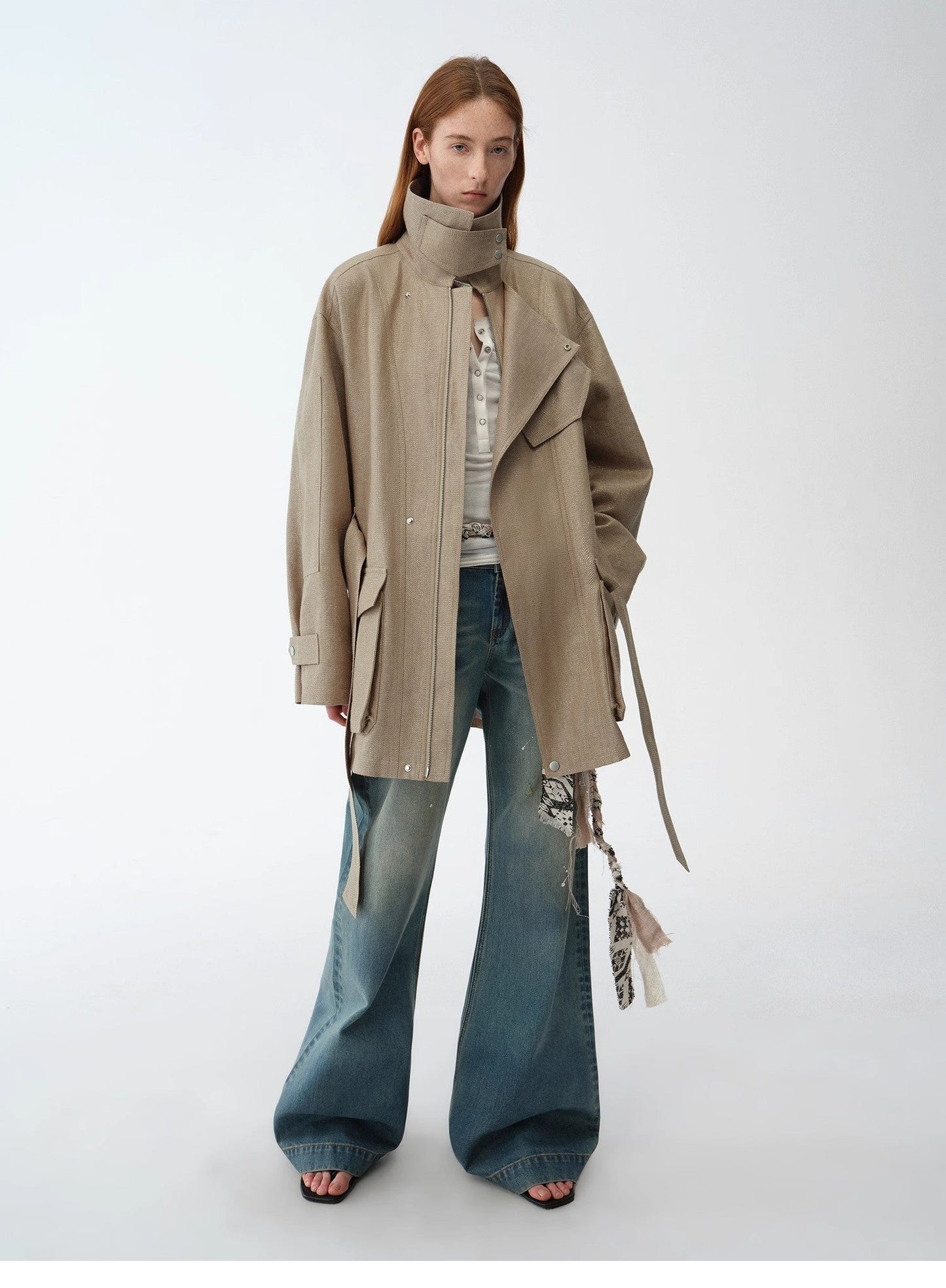 Climber Leather-Coated Distressed Straight-Leg Jeans