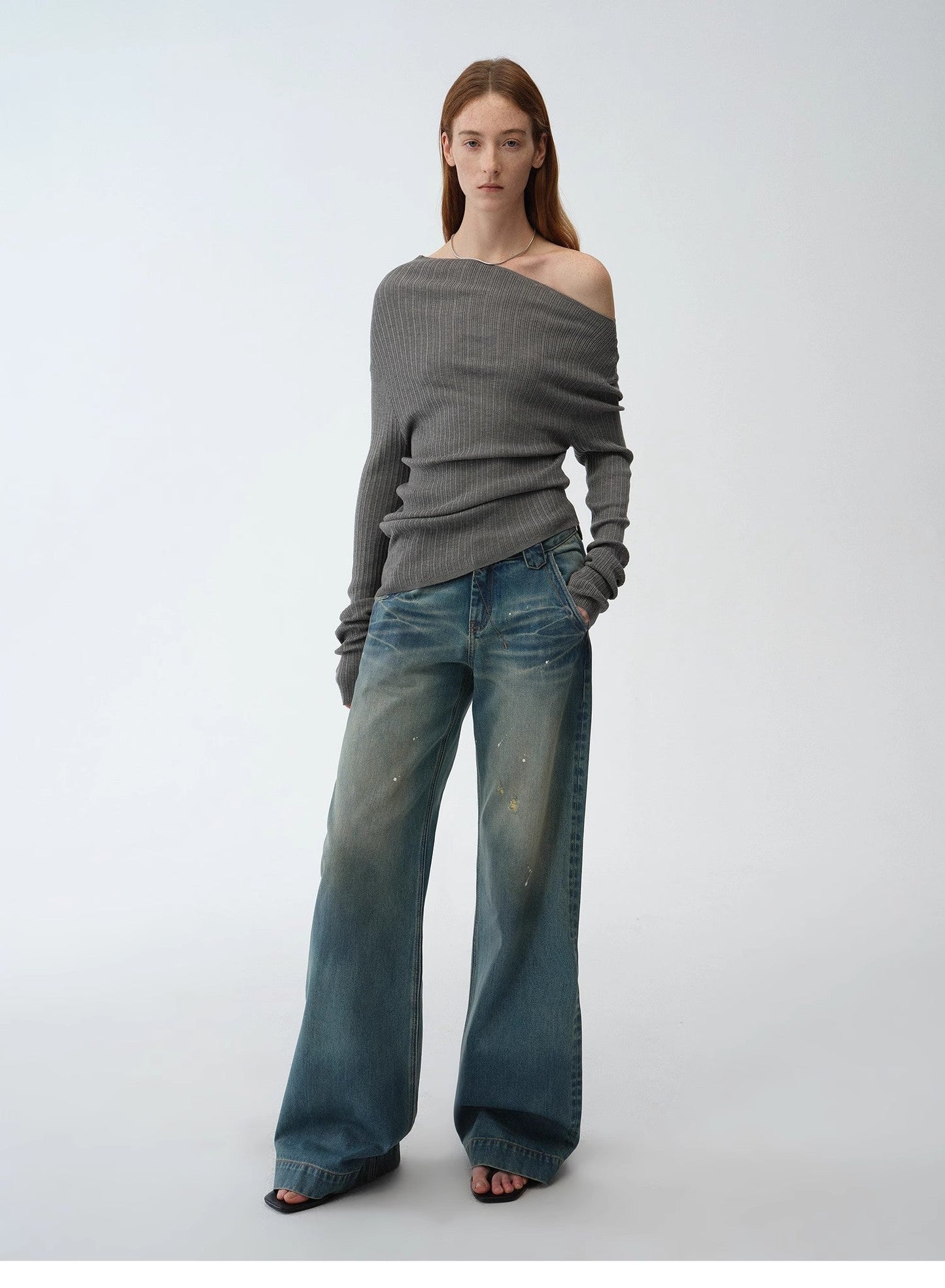 Climber Leather-Coated Distressed Straight-Leg Jeans