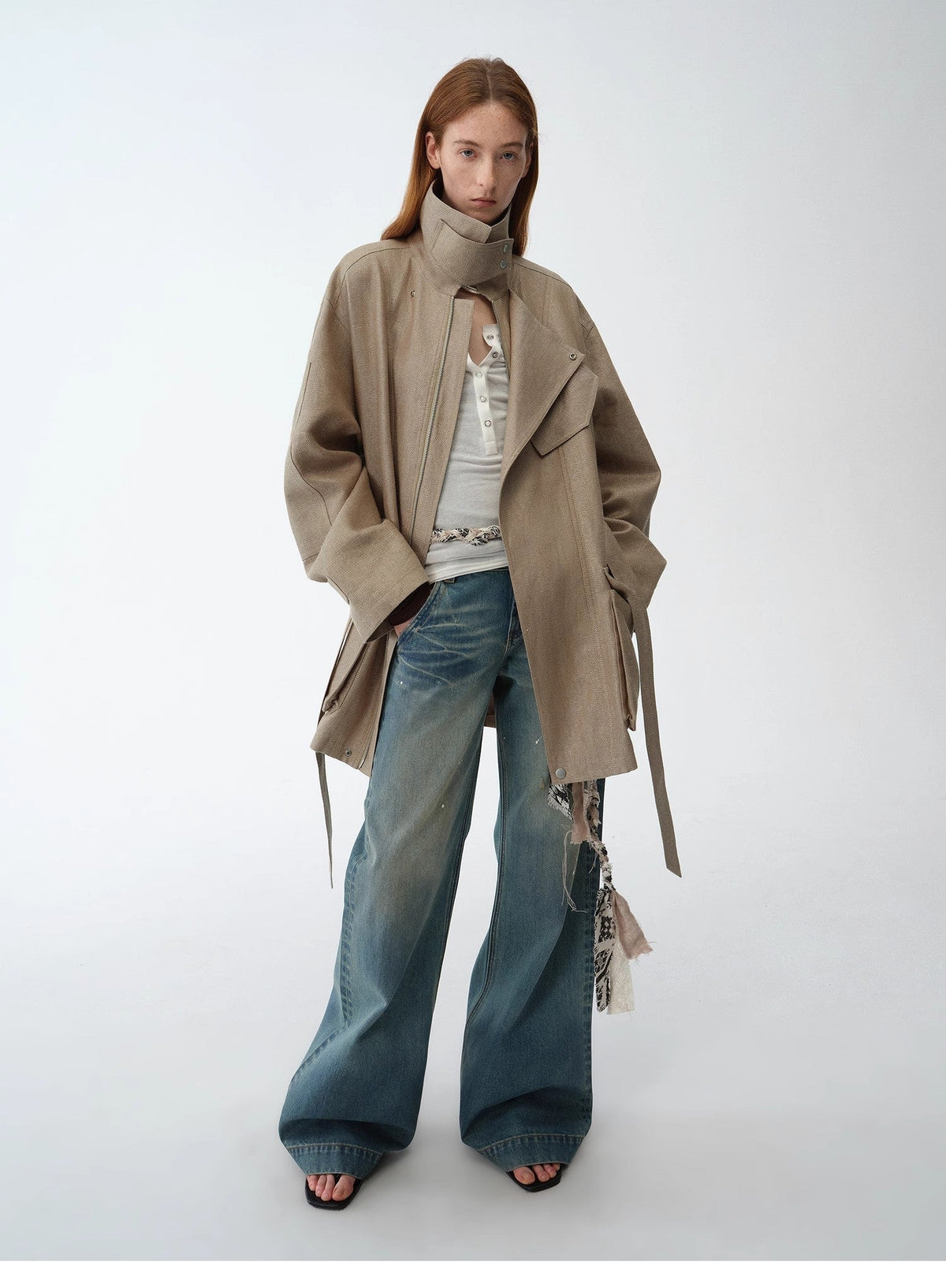 Climber Leather-Coated Distressed Straight-Leg Jeans