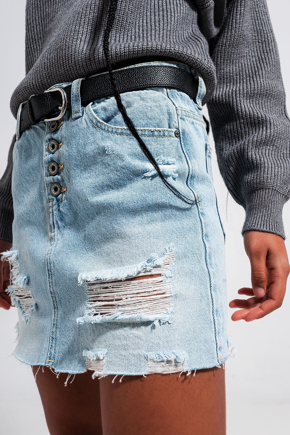 Light Blue Denim Button-Through Mini Skirt