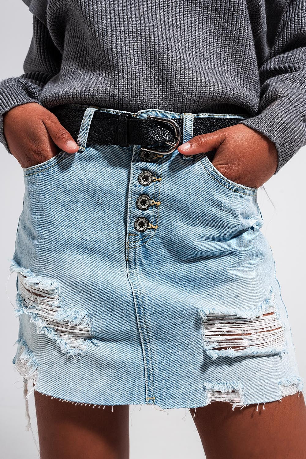 Light Blue Denim Button-Through Mini Skirt