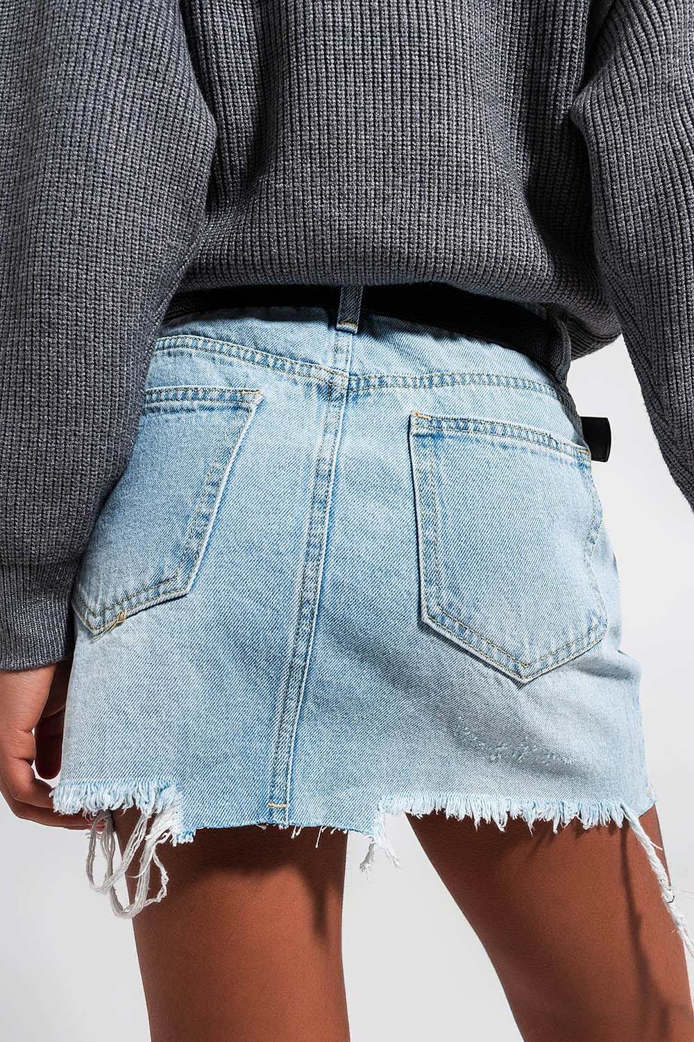 Light Blue Denim Button-Through Mini Skirt