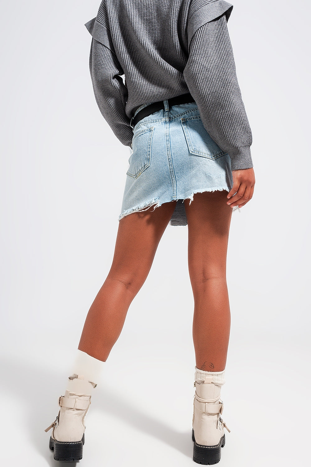 Light Blue Denim Button-Through Mini Skirt