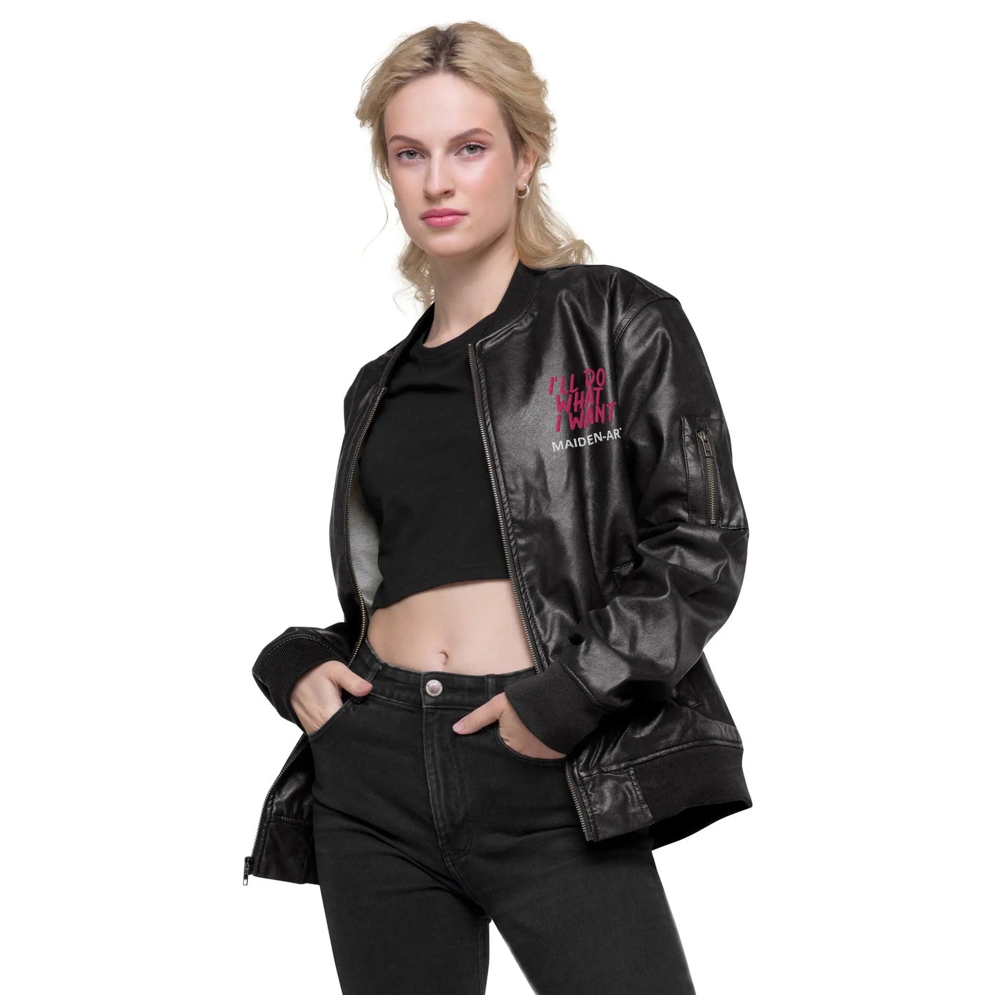 REBEL GIRL Leather-Look Bomber Jacket