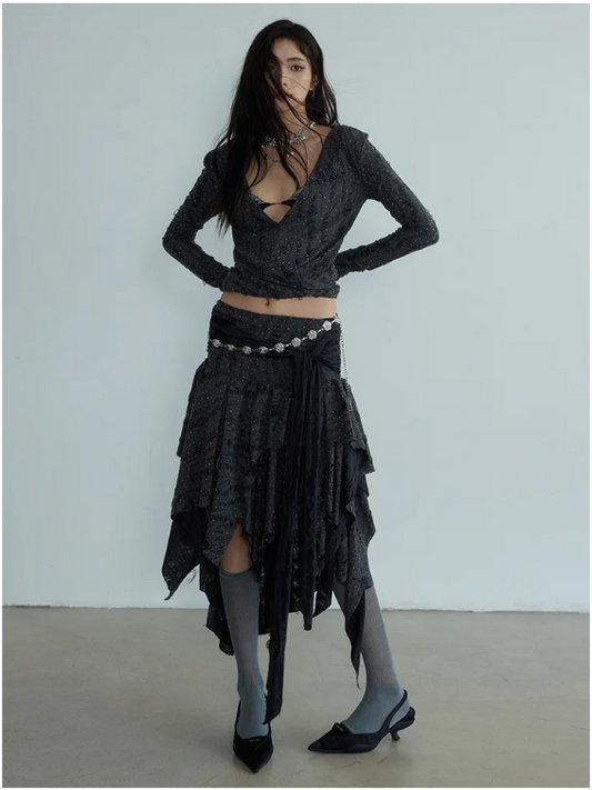 Drascadi Sweater & Midi Skirt Set – Dark Gray