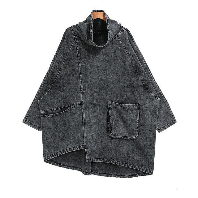 Reon Turtleneck Loose Denim Sweatshirt – Grey