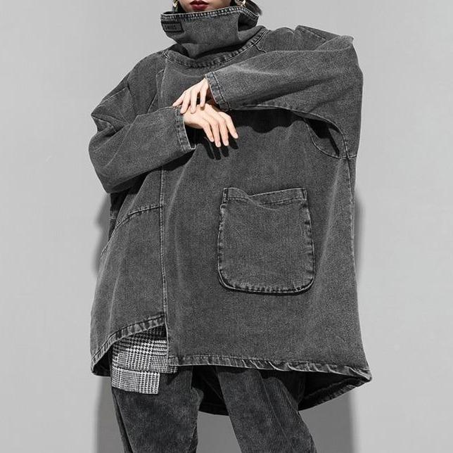 Reon Turtleneck Loose Denim Sweatshirt – Grey