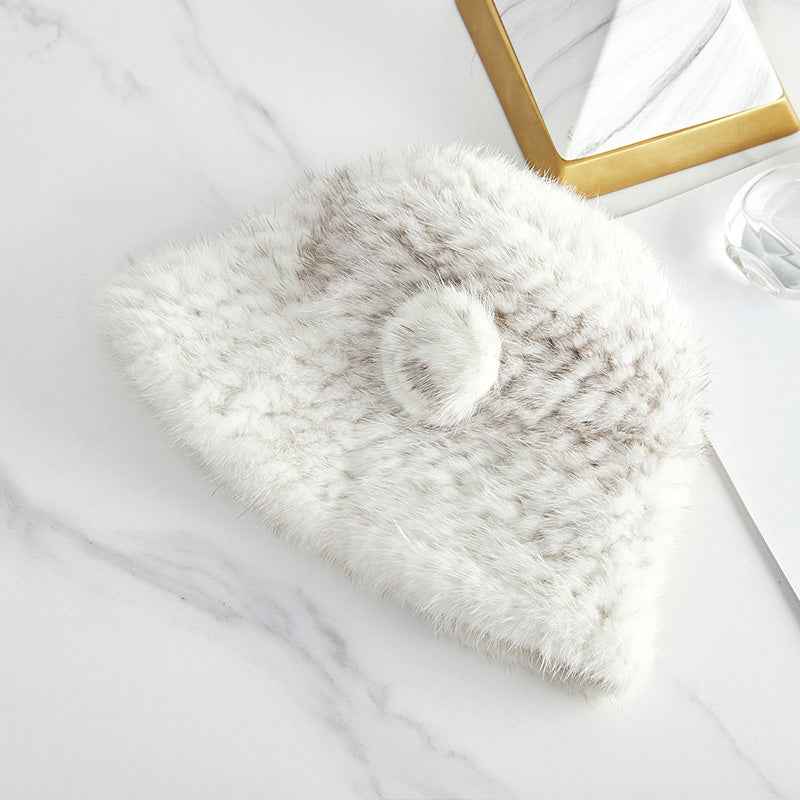 Mink Woven Fur Camellia Flower Bucket Hat