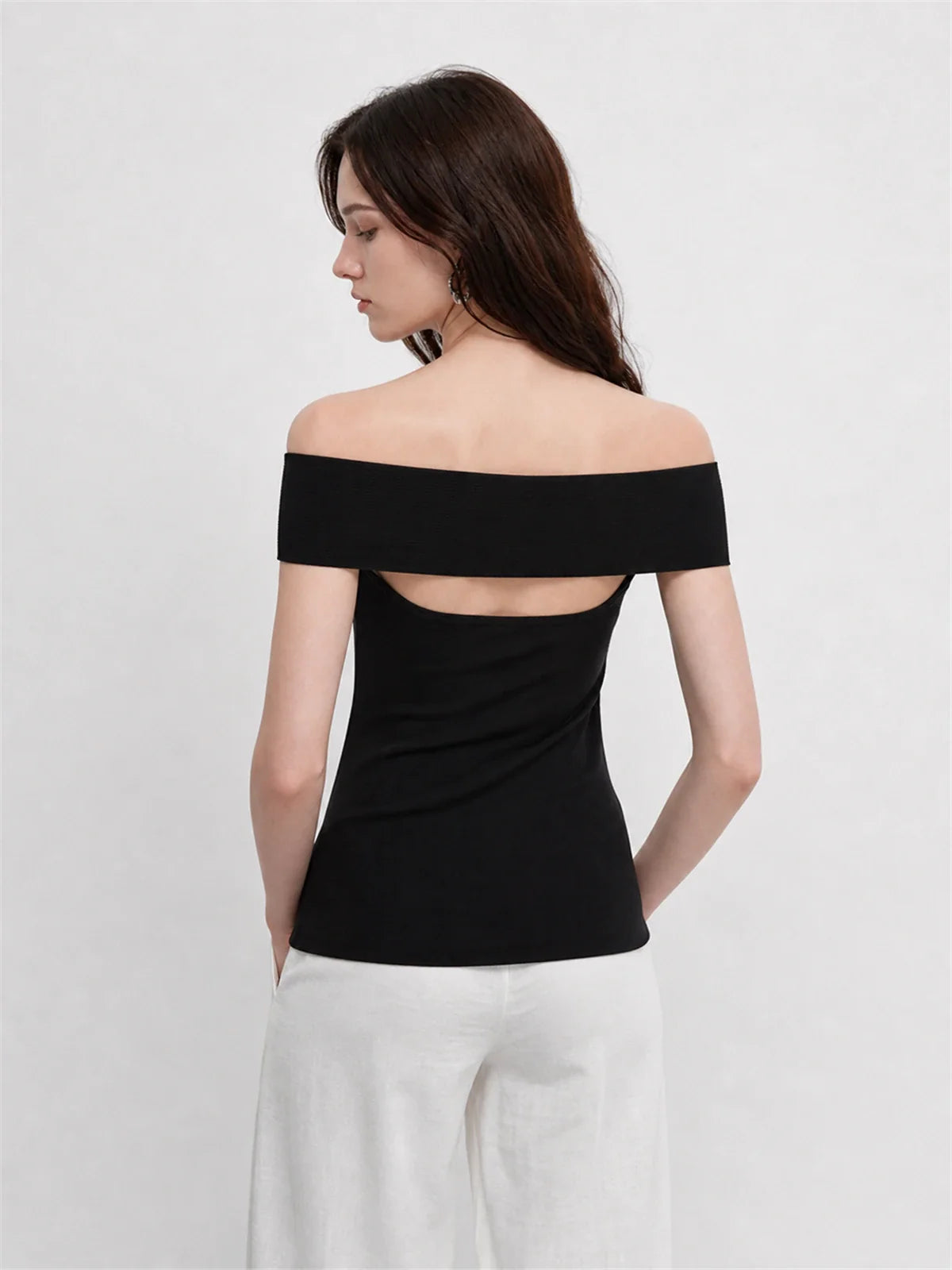 Mulberry Silk Blended One-Shoulder Strapless Elegant Knitted Summer Top