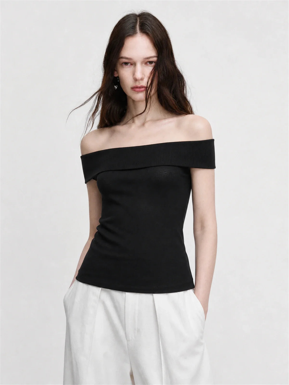 Mulberry Silk Blended One-Shoulder Strapless Elegant Knitted Summer Top