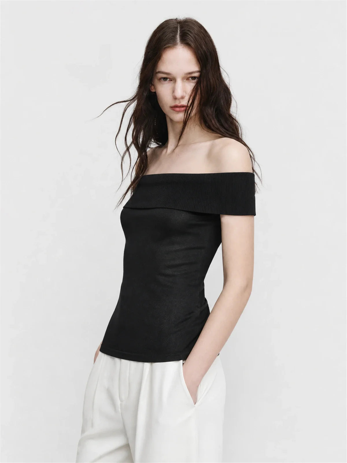 Mulberry Silk Blended One-Shoulder Strapless Elegant Knitted Summer Top
