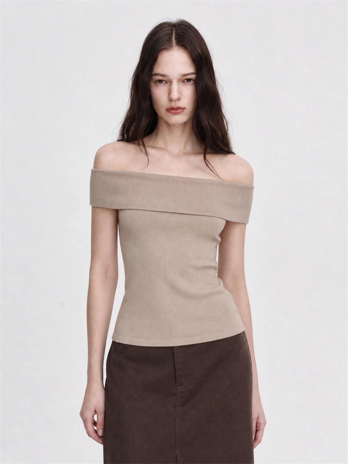 Mulberry Silk Blended One-Shoulder Strapless Elegant Knitted Summer Top