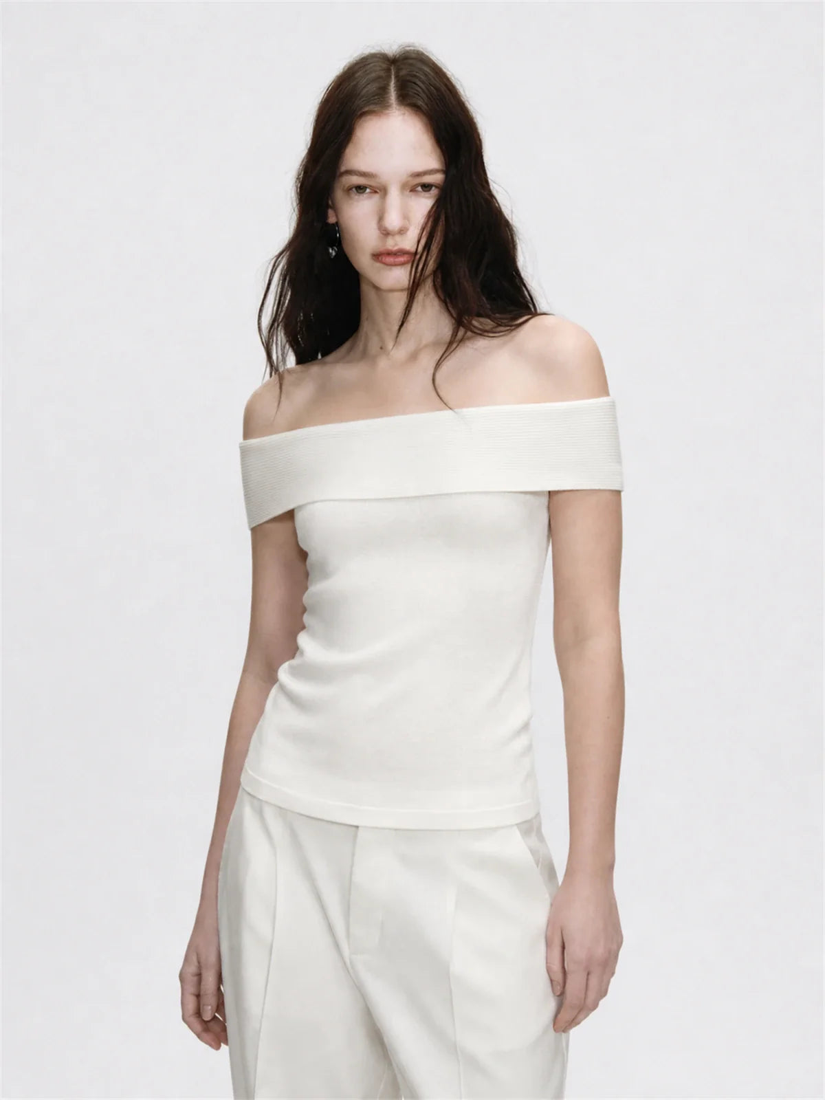 Mulberry Silk Blended One-Shoulder Strapless Elegant Knitted Summer Top