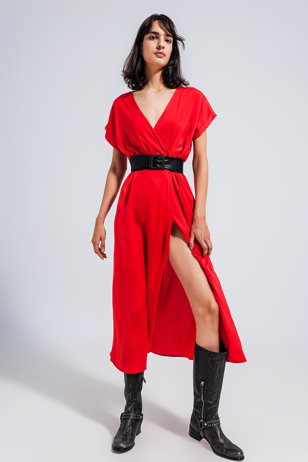 Red Satin Wrap Maxi Dress