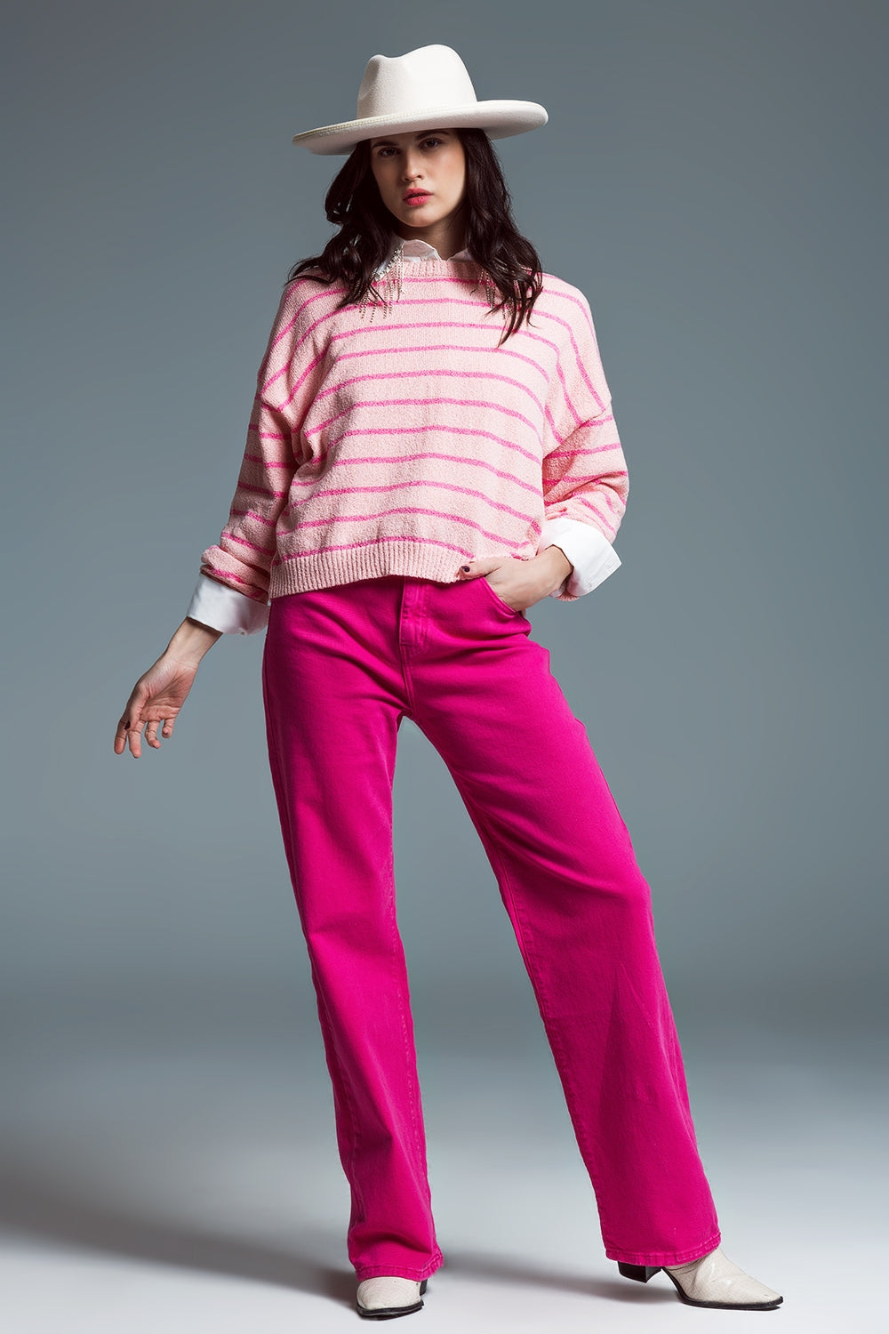 Striped Fine-Knit Crewneck Sweater