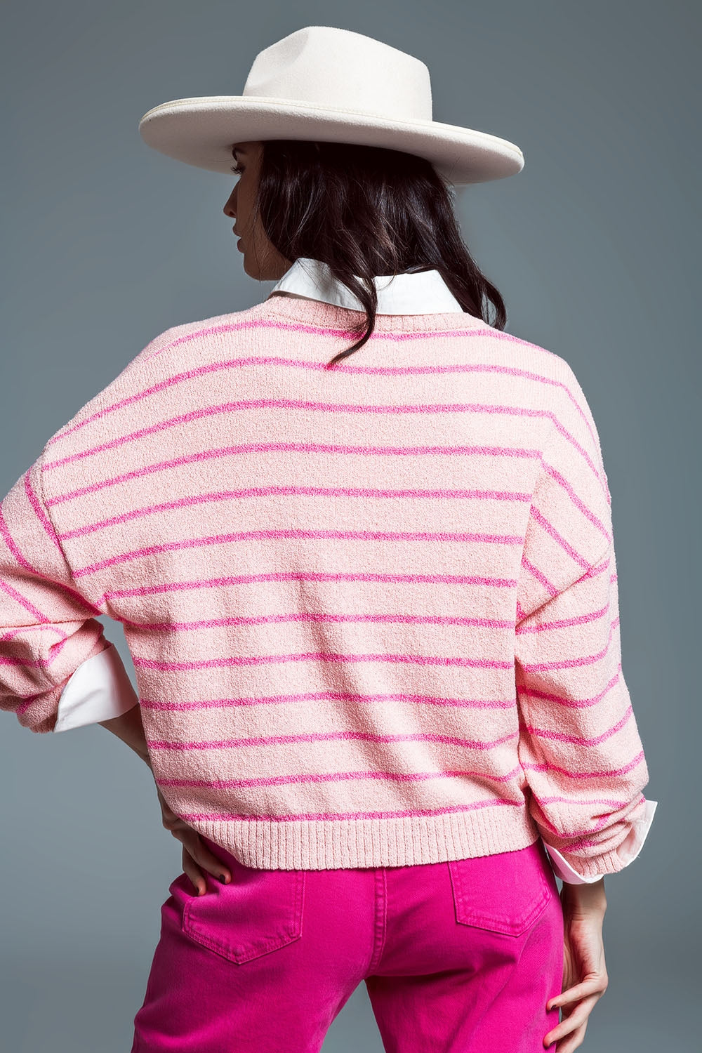 Striped Fine-Knit Crewneck Sweater