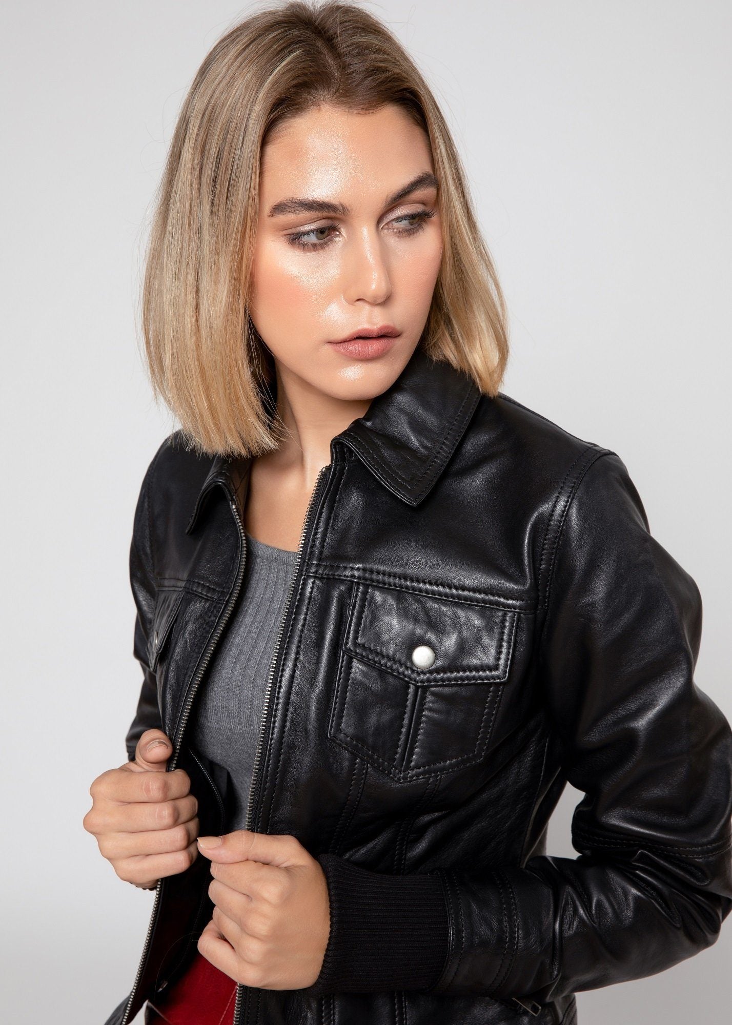 Women's Genuine Lambskin Leather Jacket with Removable Hoodie